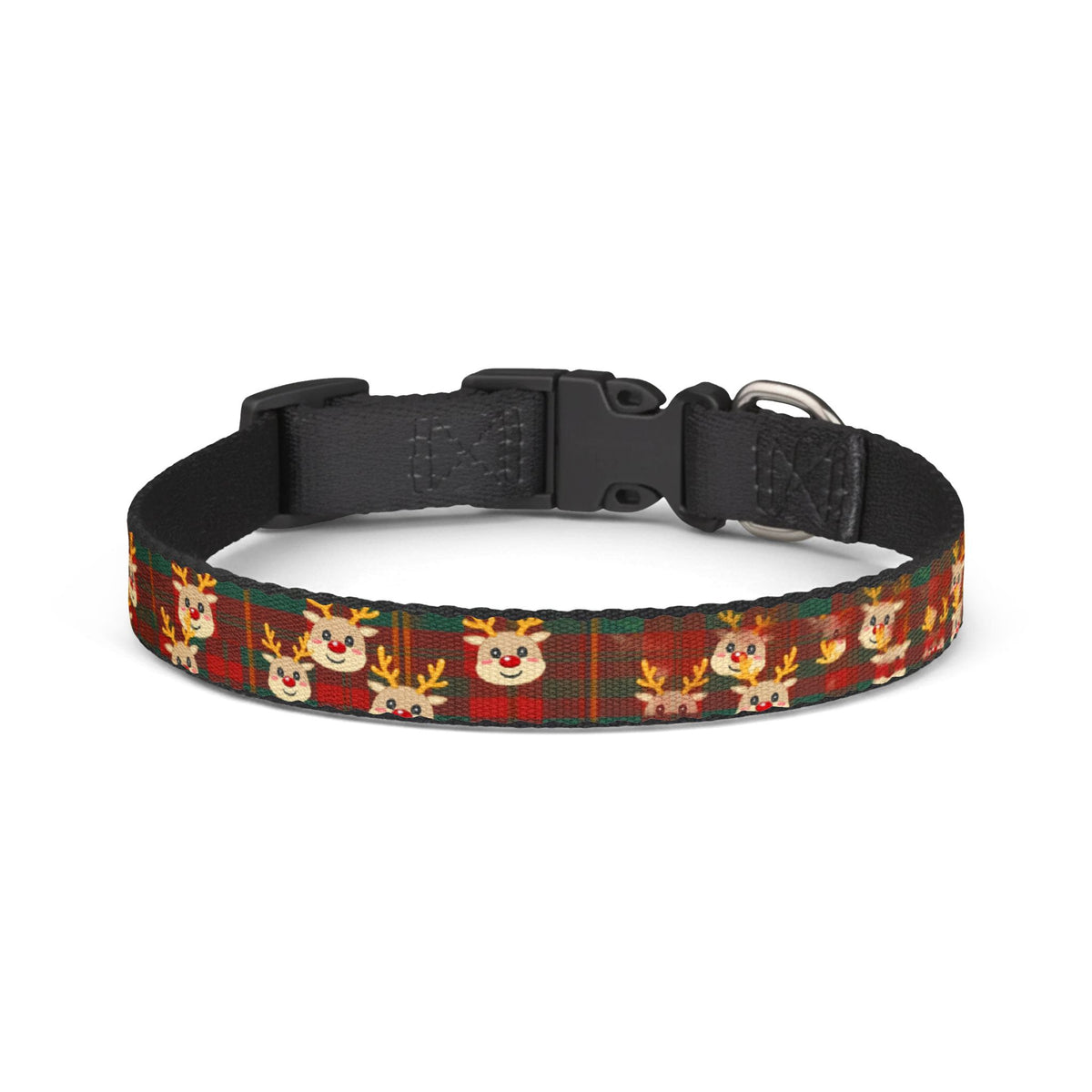 Reindeer Plaid Christmas Clip-On Dog Collar