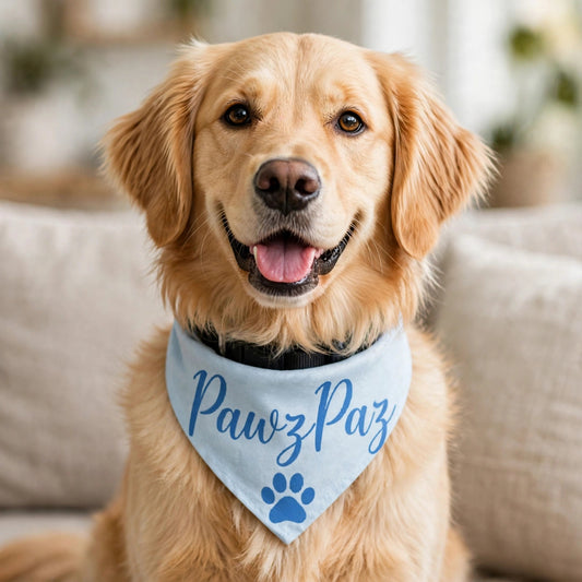 PawzPaz Blue Script Clip-On Dog Bandana