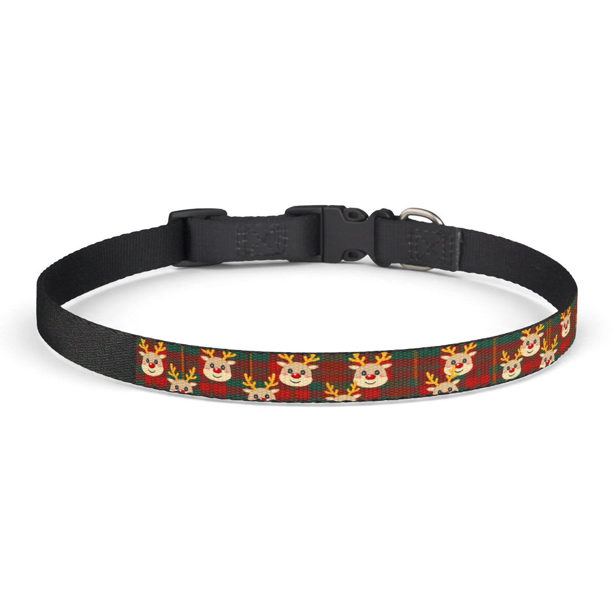 Reindeer Plaid Christmas Clip-On Dog Collar