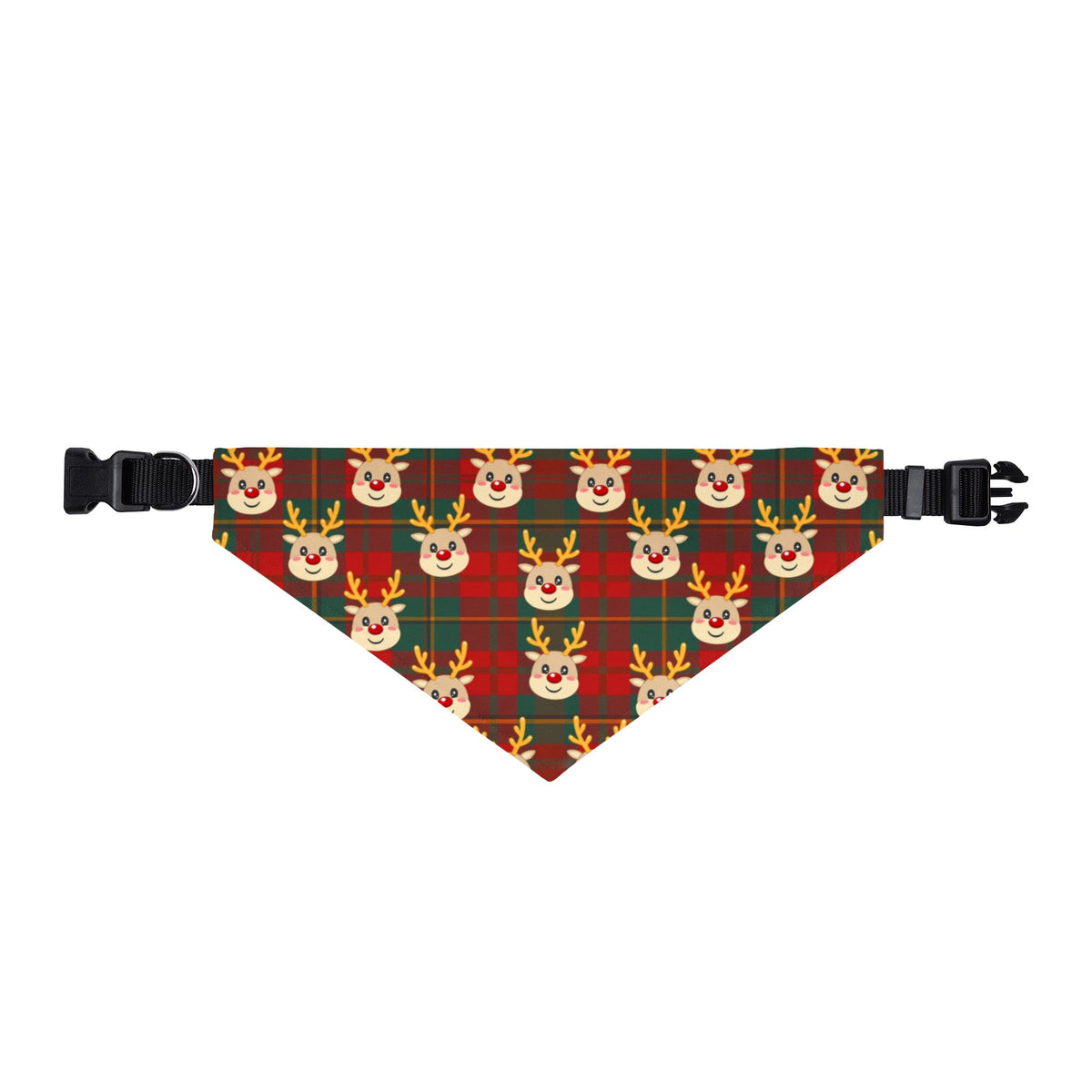 Reindeer Plaid Christmas Clip-On Dog Bandana